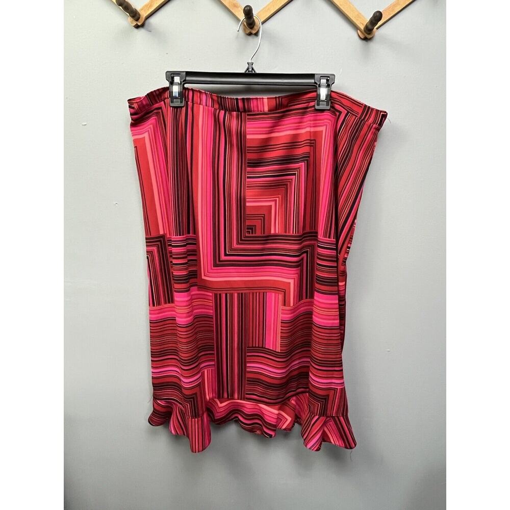Notations Skirt Womens Plus Size‎ 2X Midi Stretch Y2K Pink/Black Geometric - Picture 3 of 5